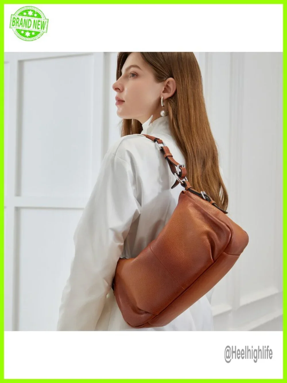 Genuine Leather Large Capacity Hobo Shoulder Tote Crossbody Bag Zippered